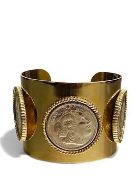 Large Roman Coin Gold Cuff Bracelet With Silver Coins “Alexander The Great”